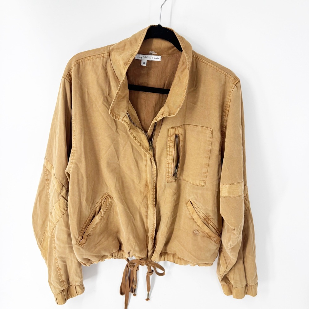 Young Fabulous & Broke Women Honey Tan Utility Bomber Jacket Drawstring Hem M